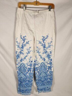 Talbots Womens Handkerchief Capri Pants Cotton Blue White Old Money Resort 6